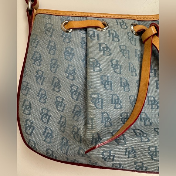 Dooney & Bourke Blue Coated Canvas Tassel Top Zip Small Hobo Shoulder Bag - Picture 3 of 7